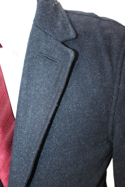 Club Monaco Mens Overcoat Dark Blue Collared Button Solid Size 36