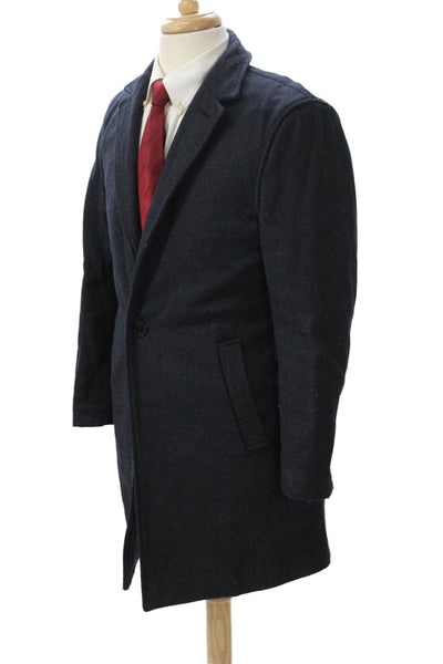 Club Monaco Mens Overcoat Dark Blue Collared Button Solid Size 36