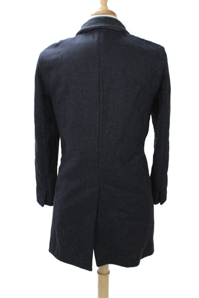 Club Monaco Mens Overcoat Dark Blue Collared Button Solid Size 36