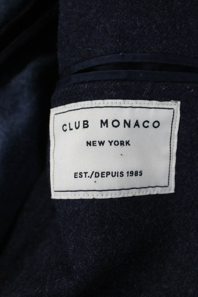 Club Monaco Mens Overcoat Dark Blue Collared Button Solid Size 36
