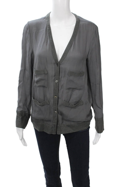 Haute Hippie Unisex Bohemian Dark Gray Silk Blend V-Neck Cardigan Button Size S