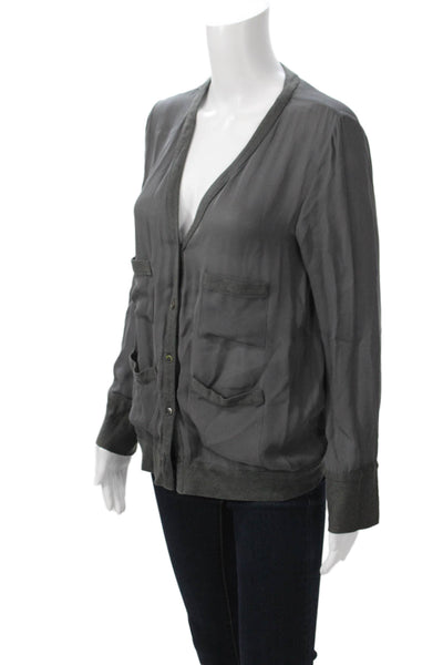 Haute Hippie Unisex Bohemian Dark Gray Silk Blend V-Neck Cardigan Button Size S