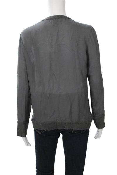 Haute Hippie Unisex Bohemian Dark Gray Silk Blend V-Neck Cardigan Button Size S