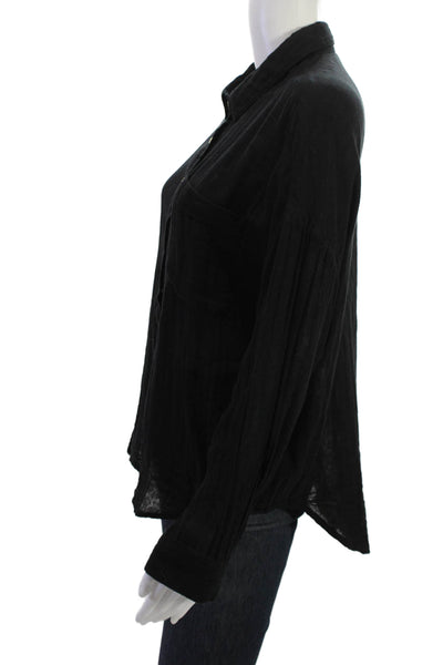 Sundays Womens Button-Up Blouse Black Collared Long Sleeve 100% Cotton Size 0