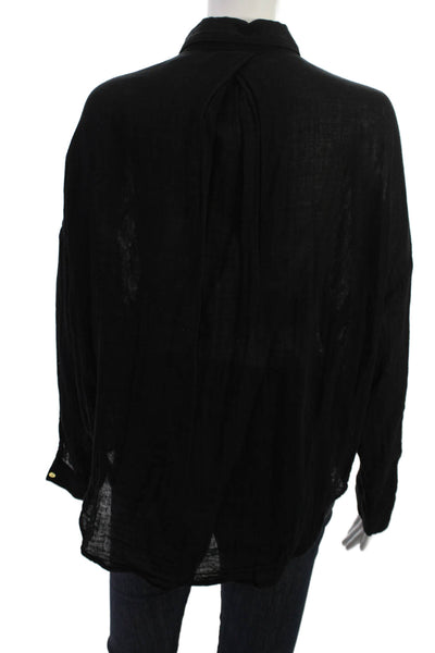 Sundays Womens Button-Up Blouse Black Collared Long Sleeve 100% Cotton Size 0