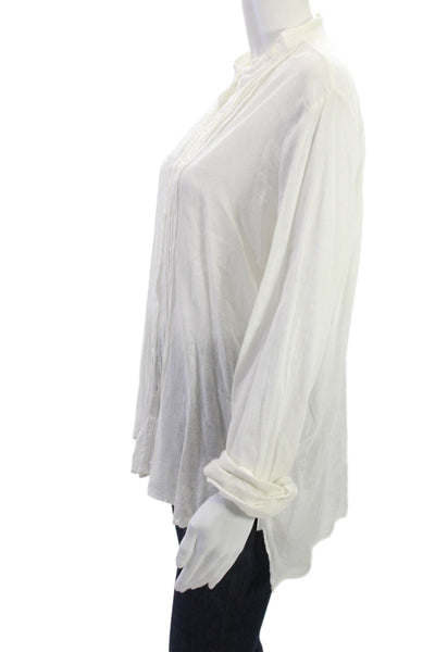 Enza Costa Women White Cotton Tunic Blouse High Neck Button Long Sleeve Size 3