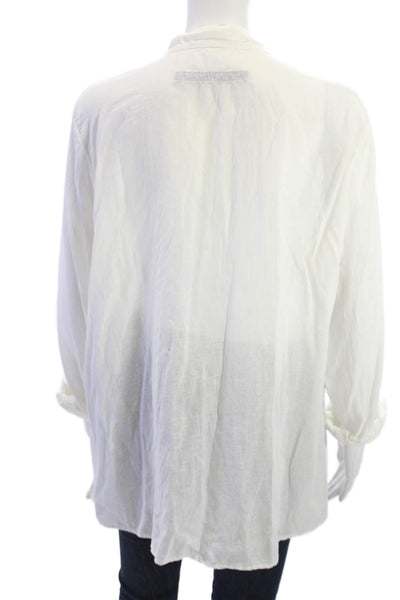 Enza Costa Women White Cotton Tunic Blouse High Neck Button Long Sleeve Size 3