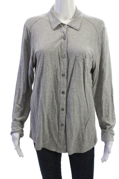 Michael Stars Women Gray Cotton Silk Collared Long Sleeve Button-Up Top Size M