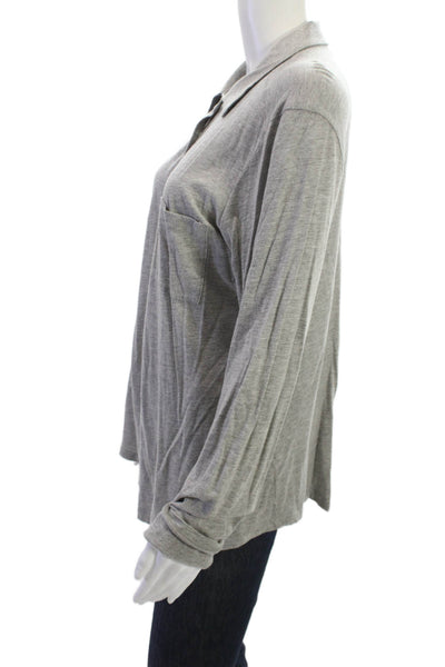 Michael Stars Women Gray Cotton Silk Collared Long Sleeve Button-Up Top Size M