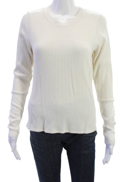 Stateside Womens White Crew Neck Long Sleeve Basic T-Shirt Size L