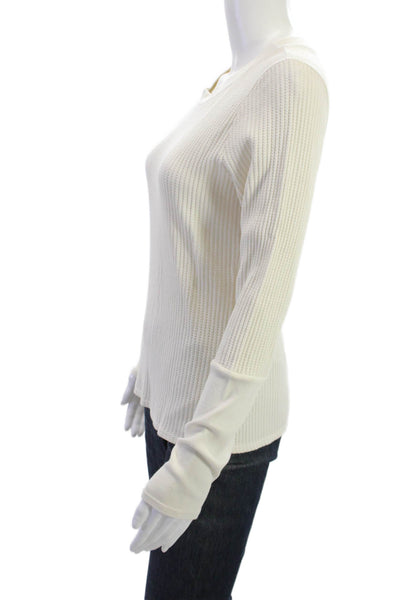 Stateside Womens White Crew Neck Long Sleeve Basic T-Shirt Size L