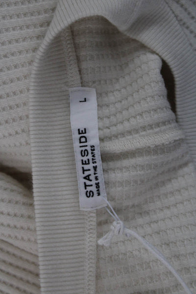 Stateside Womens White Crew Neck Long Sleeve Basic T-Shirt Size L