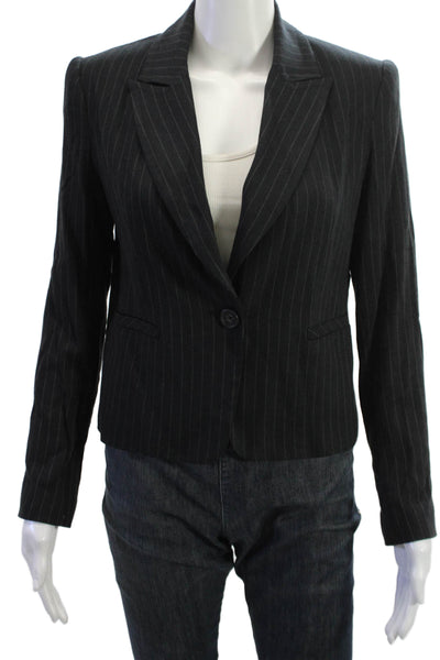 Drew Unisex Black Striped Collared Button Blazer Viscose Wool Blend Size XS