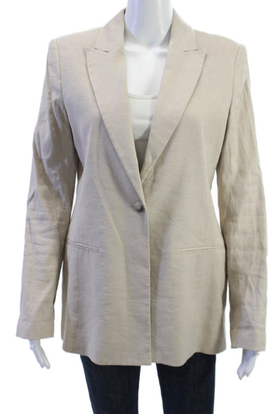 Theory Unisex Beige Collared Blazer Button Closure Linen Viscose Blend Size 10