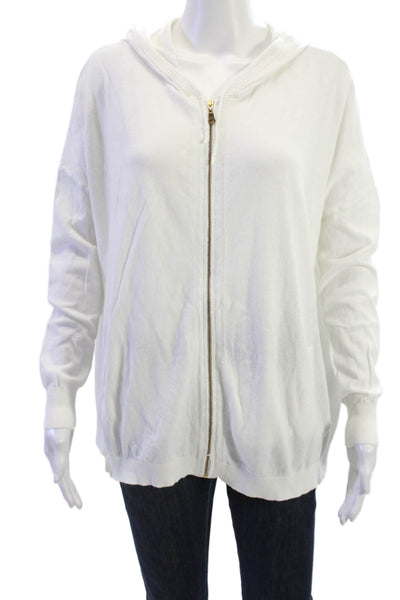 Minnie Rose Women Fullzip Hoodie Cotton Longsleeve White Solid Designer Size XS