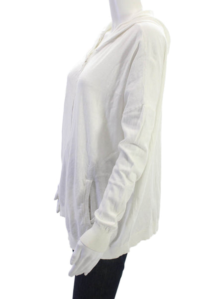 Minnie Rose Women Fullzip Hoodie Cotton Longsleeve White Solid Designer Size XS