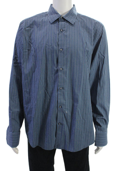 Robert Graham Mens Point Collar Check Button Up Shirt Long Sleeve Blue Size 2XL
