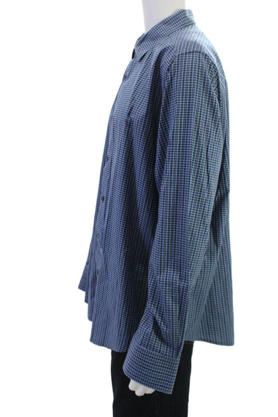 Robert Graham Mens Point Collar Check Button Up Shirt Long Sleeve Blue Size 2XL