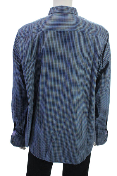 Robert Graham Mens Point Collar Check Button Up Shirt Long Sleeve Blue Size 2XL