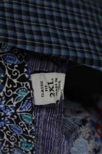 Robert Graham Mens Point Collar Check Button Up Shirt Long Sleeve Blue Size 2XL