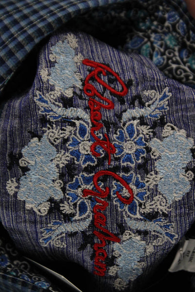 Robert Graham Mens Point Collar Check Button Up Shirt Long Sleeve Blue Size 2XL
