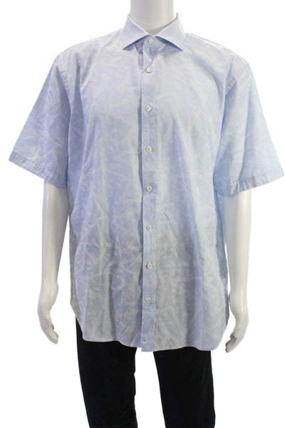 Bugatchi Mens Light Blue Short Sleeve Point Collar Button Up Shirt Size L