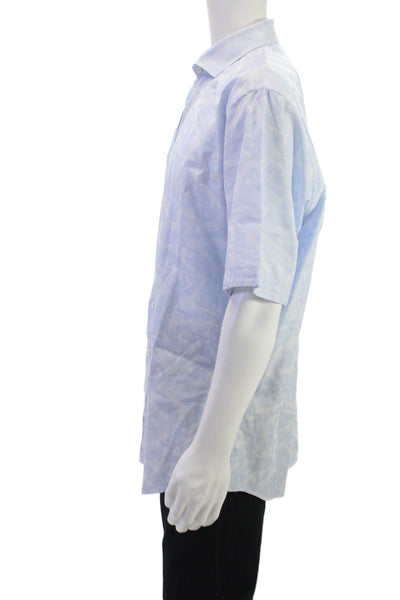 Bugatchi Mens Light Blue Short Sleeve Point Collar Button Up Shirt Size L
