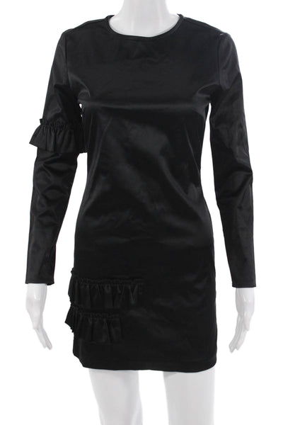 Cynthia Rowley Women Mini Shift Dress Black Silk Blend Long Sleeve Zip Size 2