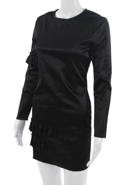 Cynthia Rowley Women Mini Shift Dress Black Silk Blend Long Sleeve Zip Size 2