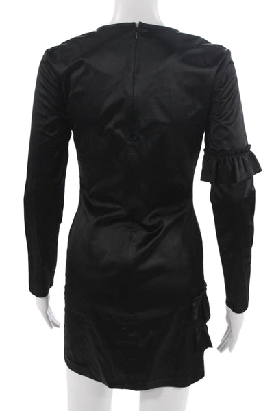 Cynthia Rowley Women Mini Shift Dress Black Silk Blend Long Sleeve Zip Size 2