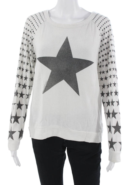 Lauren Moshi Womens Pullover Sweatshirt White Star Graphic Long Sleeve Size S