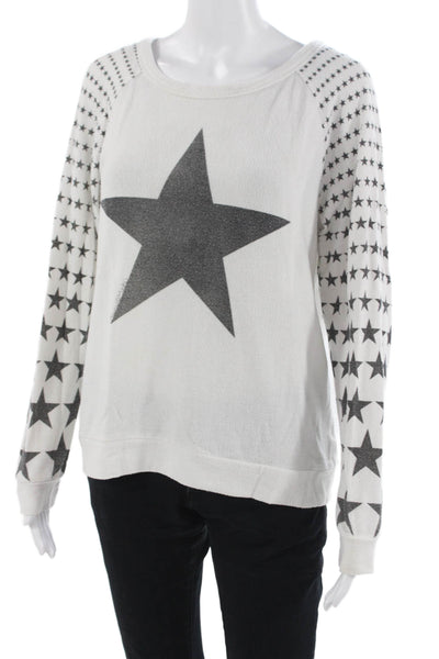 Lauren Moshi Womens Pullover Sweatshirt White Star Graphic Long Sleeve Size S