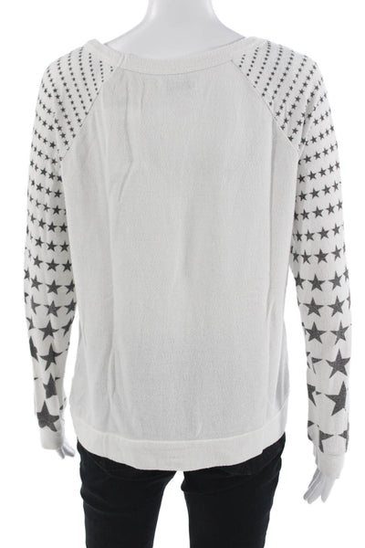 Lauren Moshi Womens Pullover Sweatshirt White Star Graphic Long Sleeve Size S