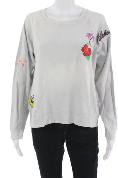 Monrow Women Pullover Sweatshirt Gray Floral Crew Neck Long Sleeve Size L