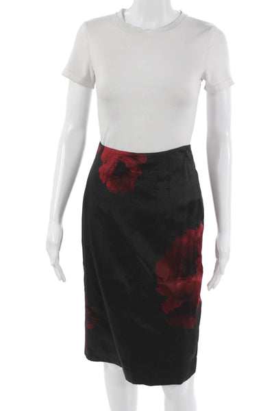 No21 Womens Straight Pencil Skirt Black Floral 100% Viscose Knee Length Size 44