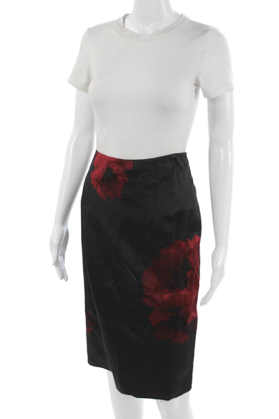 No21 Womens Straight Pencil Skirt Black Floral 100% Viscose Knee Length Size 44
