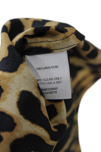 Intermix Women Black Leopard Silk Long Sleeve Round Neck Blouse Size PP