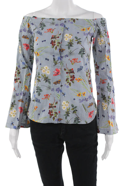 Bailey 44 Women Floral Light Blue Long Sleeve Blouse Size XS
