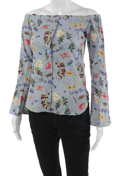 Bailey 44 Women Floral Light Blue Long Sleeve Blouse Size XS
