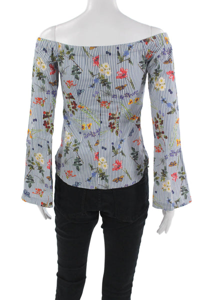 Bailey 44 Women Floral Light Blue Long Sleeve Blouse Size XS