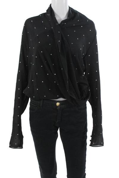 Foley + Corinna Women Black Silk Polka Dot Blouse Long Sleeve Button Size M