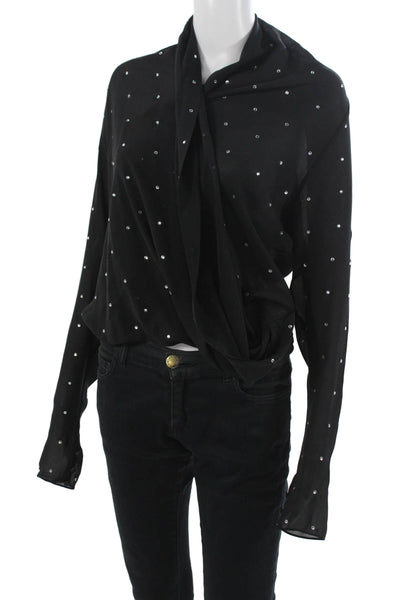 Foley + Corinna Women Black Silk Polka Dot Blouse Long Sleeve Button Size M