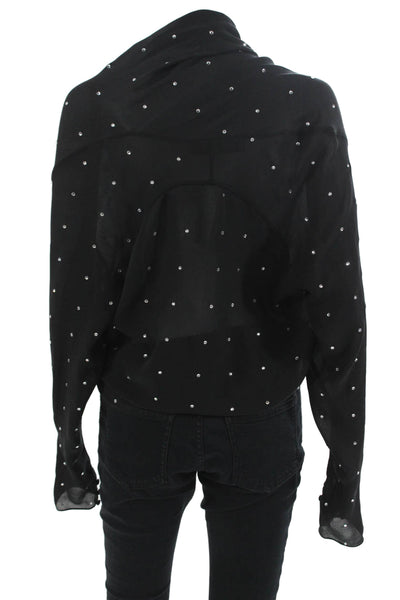 Foley + Corinna Women Black Silk Polka Dot Blouse Long Sleeve Button Size M