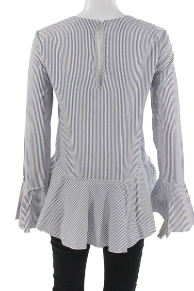 Theory Womens Striped Cotton Button Front Round Neck Blouse Long Sleeve Size PP