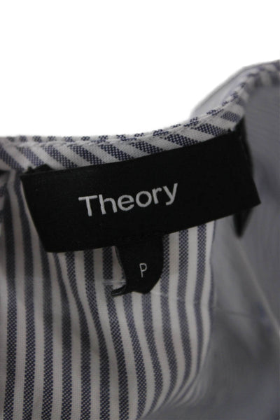 Theory Womens Striped Cotton Button Front Round Neck Blouse Long Sleeve Size PP