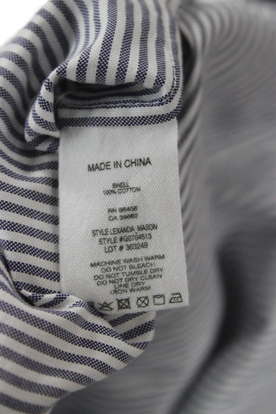 Theory Womens Striped Cotton Button Front Round Neck Blouse Long Sleeve Size PP