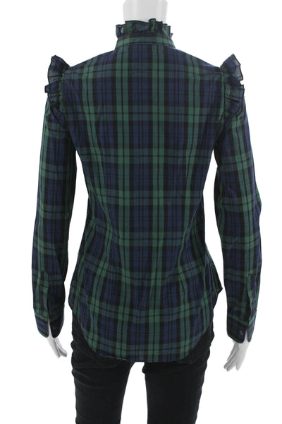 The Shirt Womens Dark Blue Plaid High Neck Long Sleeve Button-Up Size XS