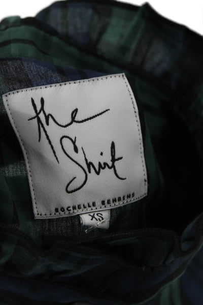 The Shirt Womens Dark Blue Plaid High Neck Long Sleeve Button-Up Size XS