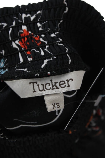 Tucker Womens Black Floral Silk Stretch Mock Neck Long Sleeve Blouse Size XS