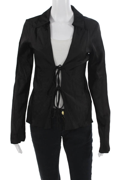 Zara Women Black Collared Long Sleeve Viscose Blazer Drawstring 90s Size XS